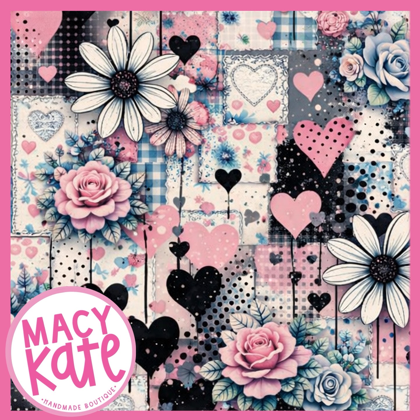 Pink/Black Heart Floral Cute&Colorful7.24