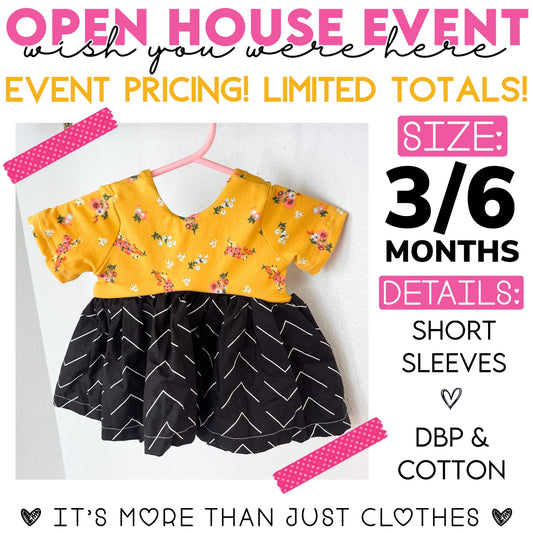 Yellow Floral/ Black Chevron Skirt {Size 3/6M, Long Sleeve} OpenHouse2023