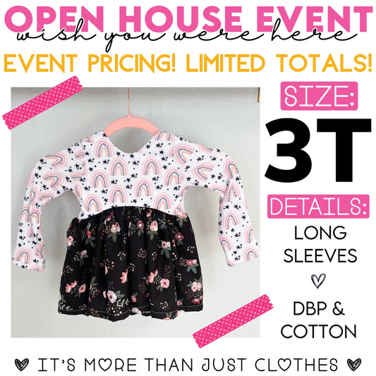 Rainbows/Black Floral Skirt {Size 3T Long Sleeves} OpenHouse2023