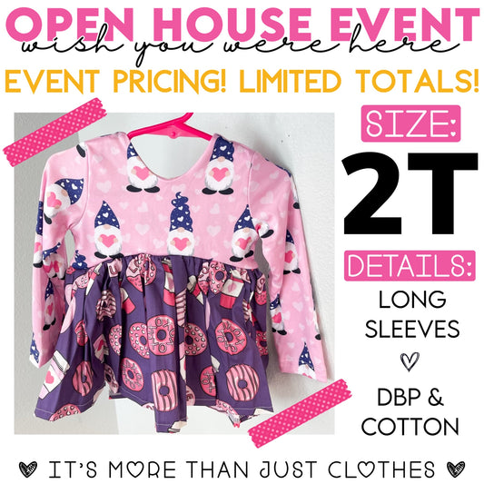Pink Gnomes/Donut Skirt {Size 2T Long Sleeves} OpenHouse2023
